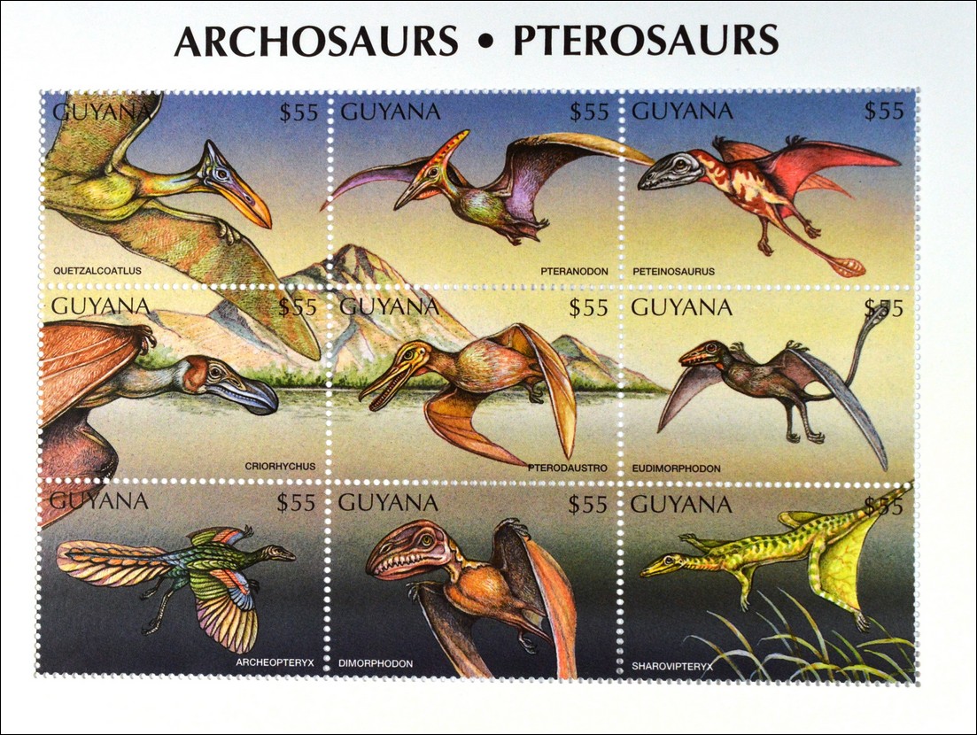 Prähistorische Tiere Archosaurs Archaeopteryx Kentrosaurus Pterodaustro